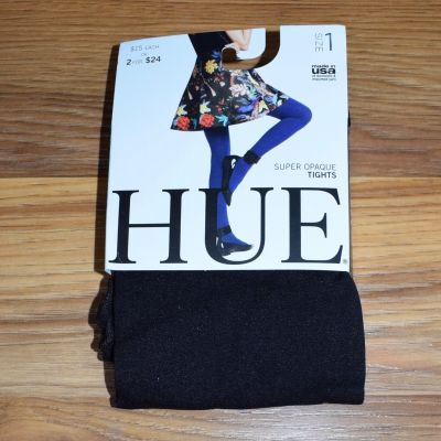 New HUE Tights Black Super Opaque Nylon Spandex Sz 1